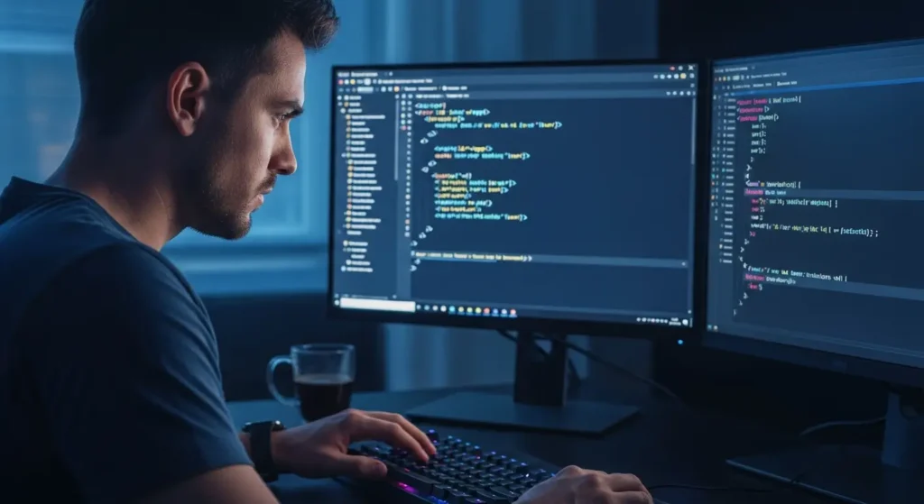 Desenvolvedor web codificando site com linguagens de programação front-end