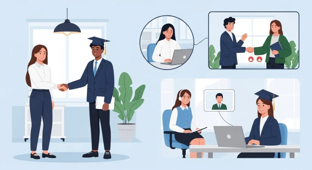 jovens recém-formados em entrevista de emprego, empresas contratando formados, oportunidades para iniciantes, programas de trainee 2025, contratação de jovens profissionais