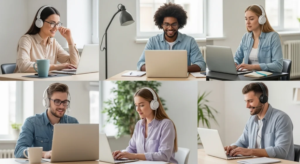 jovens profissionais trabalhando remotamente, recém-formados com ensino superior, empregos online para iniciantes, trabalho remoto 2025, home office
