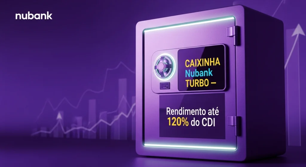 Capa sobre Caixinha Nubank Turbo mostrando rendimento de até 120% do CDI.