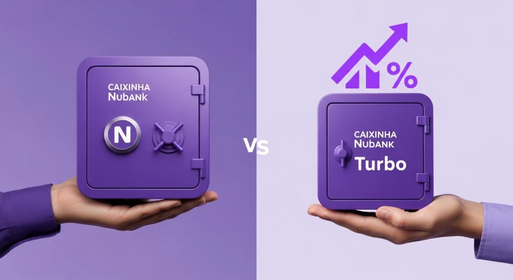 Diferença entre Caixinha Nubank e Caixinha Nubank Turbo — comparação de rendimentos e funcionalidades.