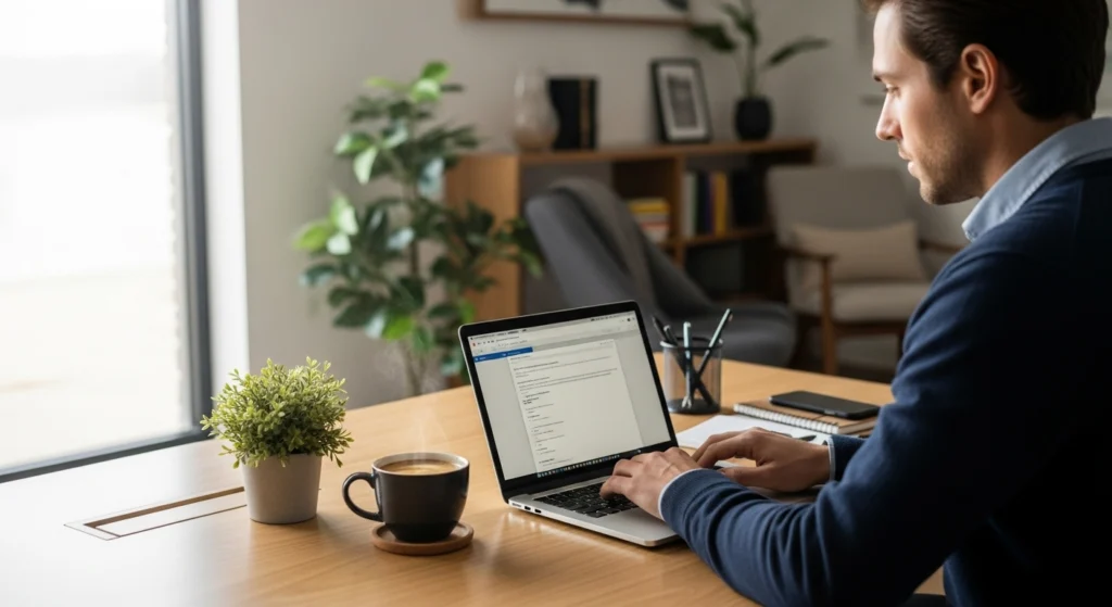 Pessoa trabalhando em um escritório home office moderno