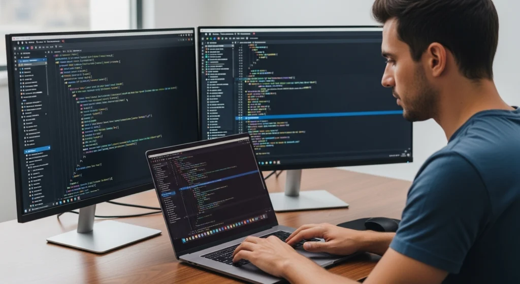 desenvolvimento de software remoto, vagas TI home office, programador trabalhando em casa, home office tecnológico
