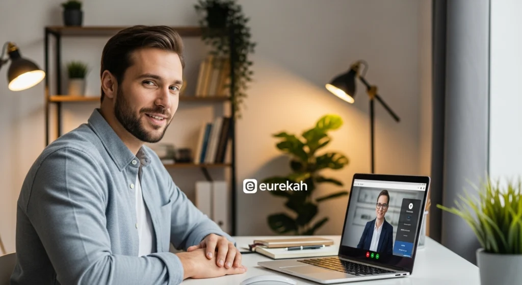 Pessoa participando de entrevista online remunerada pela Eurekah