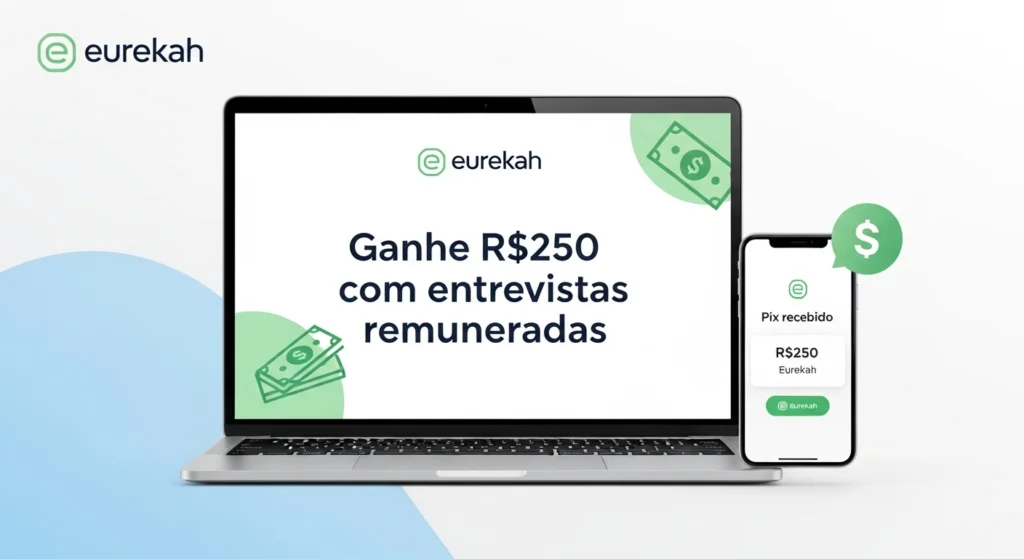 Capa com tema sobre ganhar R$250 com entrevistas remuneradas da Eurekah